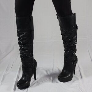 G By Guess Vegan Black Leather Knee High, High Heel Boots 6-1/2